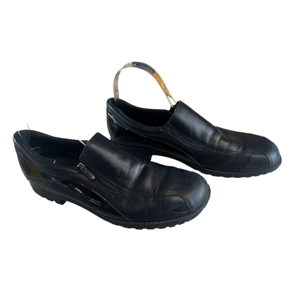 Munro Women's Black 11 N Leather Slip-On Shoes Wedge Heel Comfort Elastic &  Zip